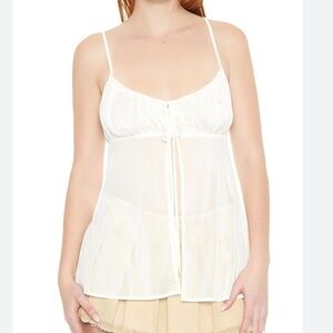 Forever 21 - Sheer White Mesh Split-Hem Cami Top SMALL
